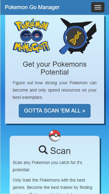 Pokemon Go Manager - Responsive Mobile Friendly Design